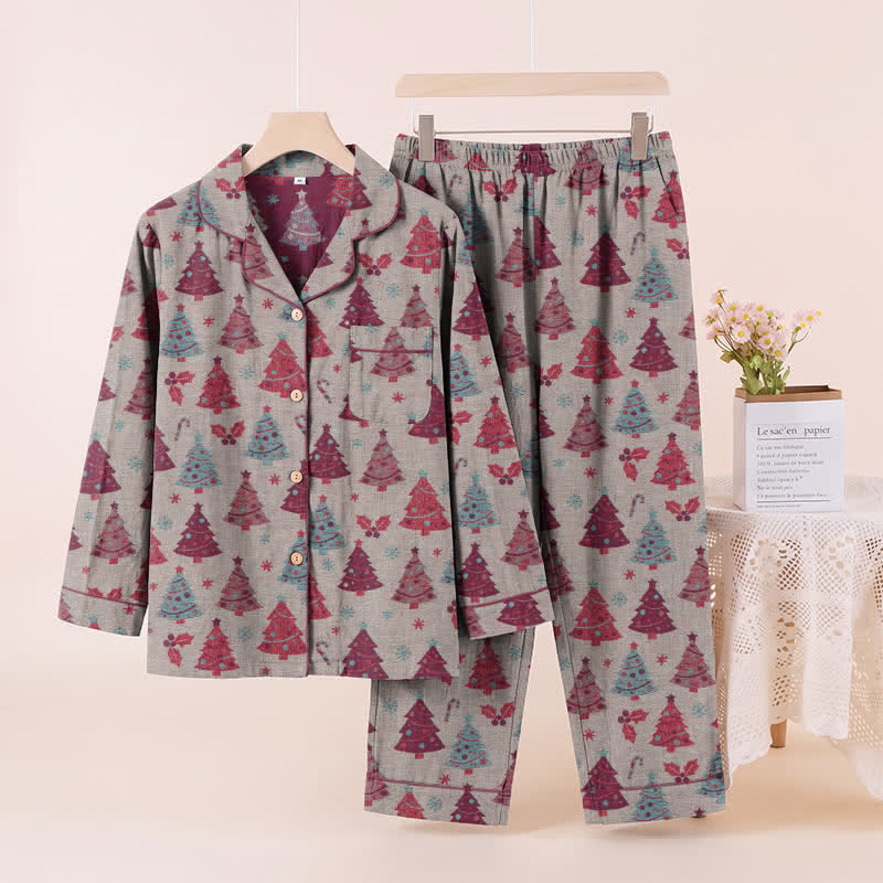 Completo da casa in garza di cotone con motivo albero di Natale - Beige - XL - image 18