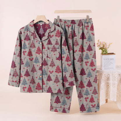 Completo da casa in garza di cotone con motivo albero di Natale - Beige - XL - image 18