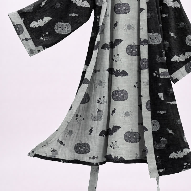 Kimono in cotone con zucca e pipistrello di Halloween - image 3
