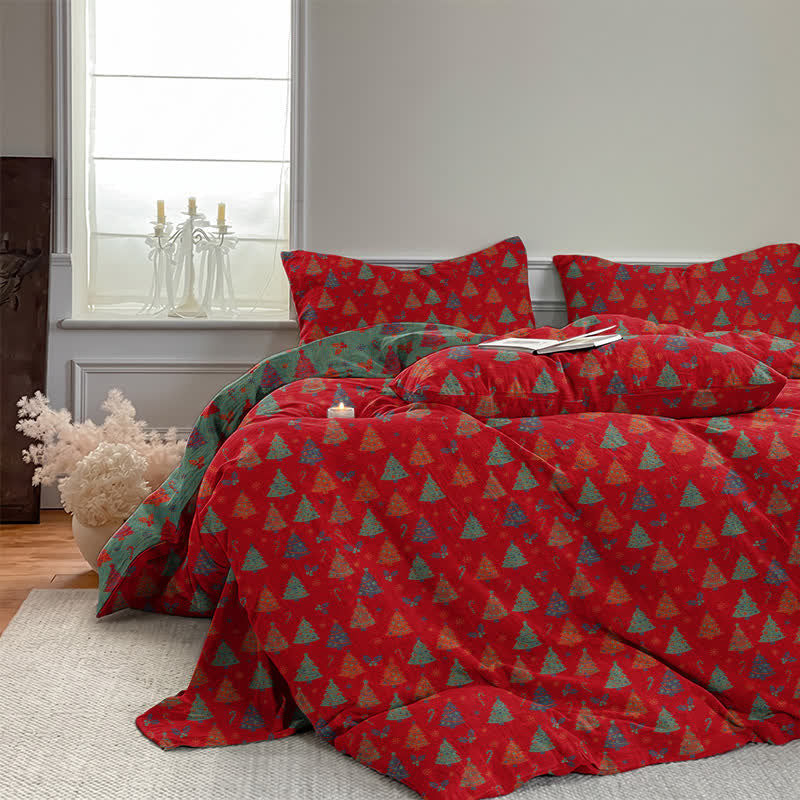 Set di biancheria da letto in cotone con motivo albero di Natale. - image 3