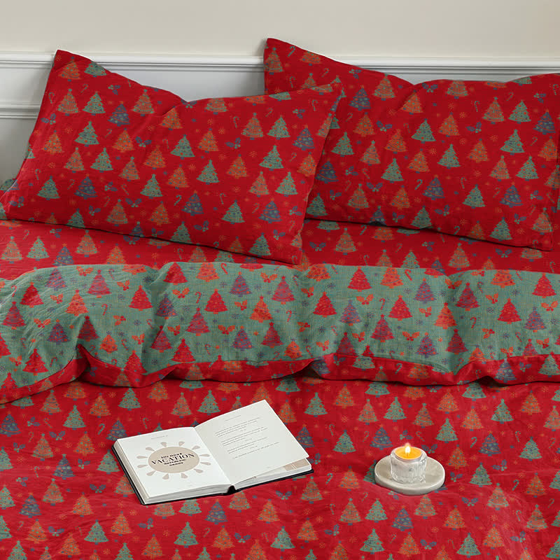 Set di biancheria da letto in cotone con motivo albero di Natale. - image 7