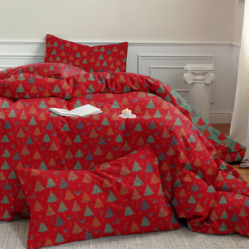 Set di biancheria da letto in cotone con motivo albero di Natale. - image 4