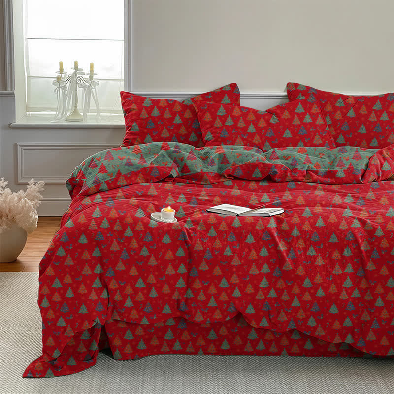 Set di biancheria da letto in cotone con motivo albero di Natale. - image 2