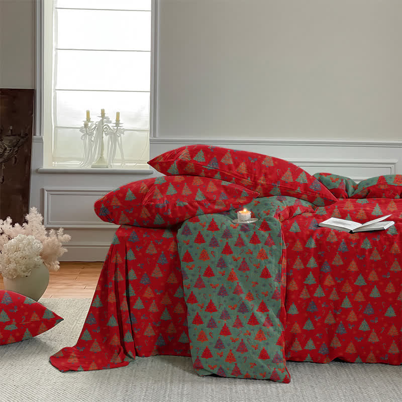 Set di biancheria da letto in cotone con motivo albero di Natale. - image 6