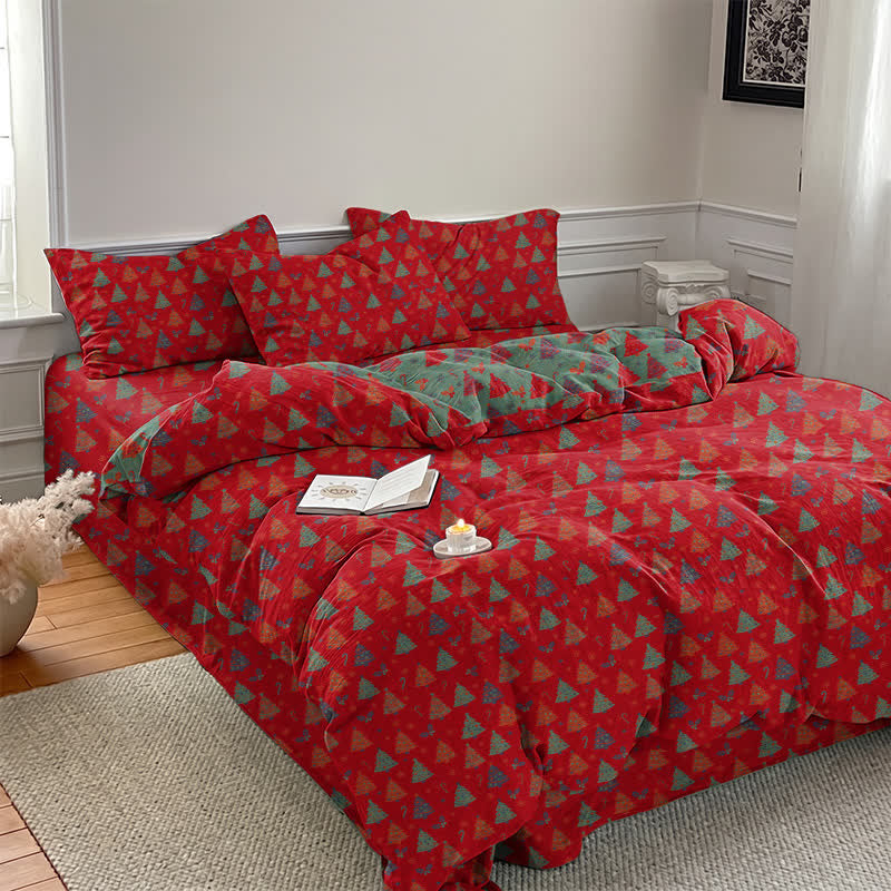Set di biancheria da letto in cotone con motivo albero di Natale. - image 1