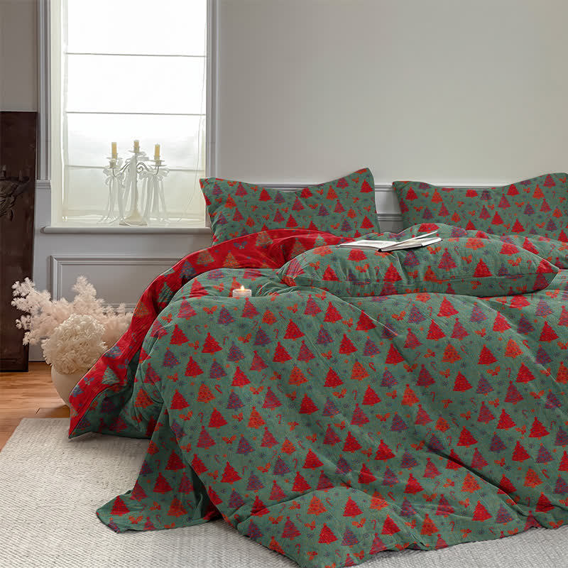 Set di biancheria da letto in cotone con motivo albero di Natale. - image 11