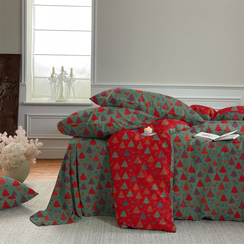 Set di biancheria da letto in cotone con motivo albero di Natale. - image 14