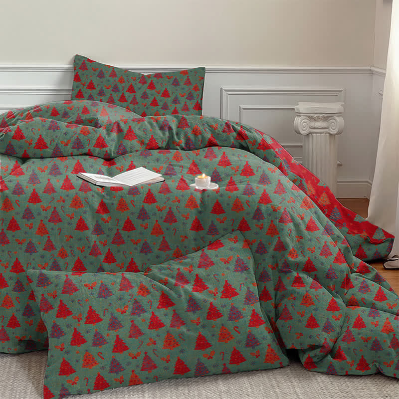 Set di biancheria da letto in cotone con motivo albero di Natale. - image 12