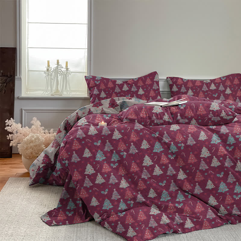 Set di biancheria da letto in cotone con motivo albero di Natale. - image 19