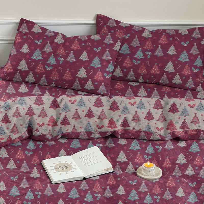 Set di biancheria da letto in cotone con motivo albero di Natale. - image 23