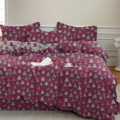 Set di biancheria da letto in cotone con motivo albero di Natale. - Viola - Set di biancheria da letto (4 pezzi) - Matrimoniale Grande - image 16