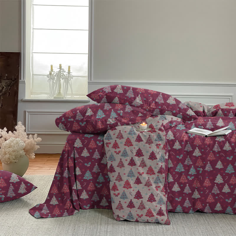 Set di biancheria da letto in cotone con motivo albero di Natale. - image 22