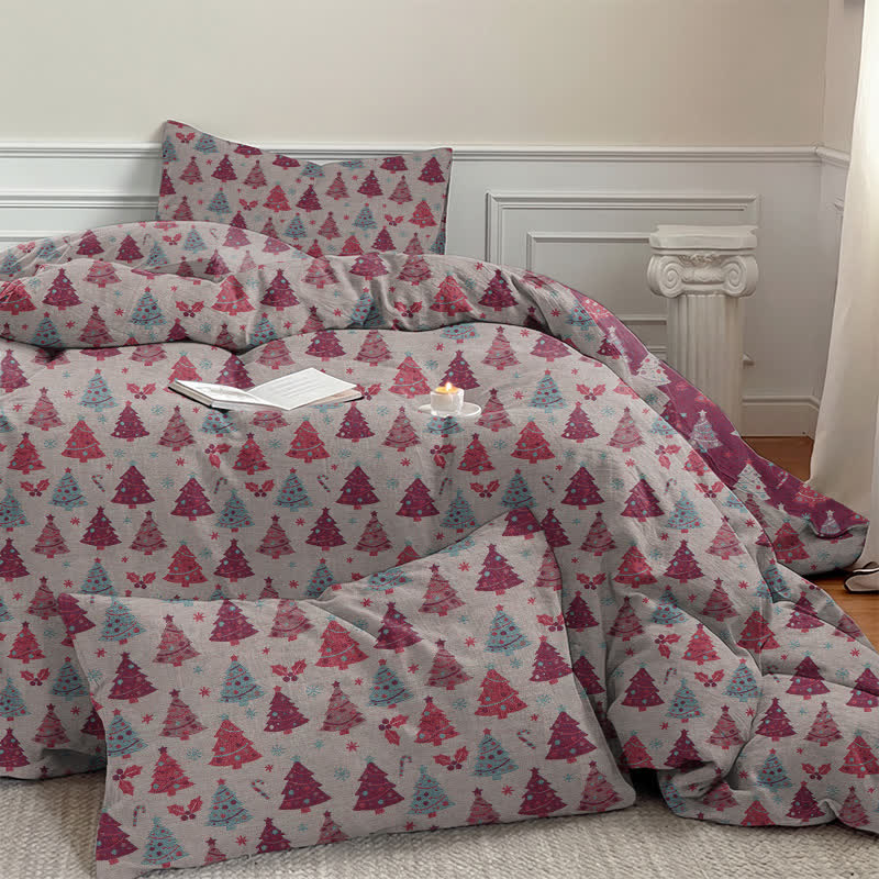 Set di biancheria da letto in cotone con motivo albero di Natale. - image 28