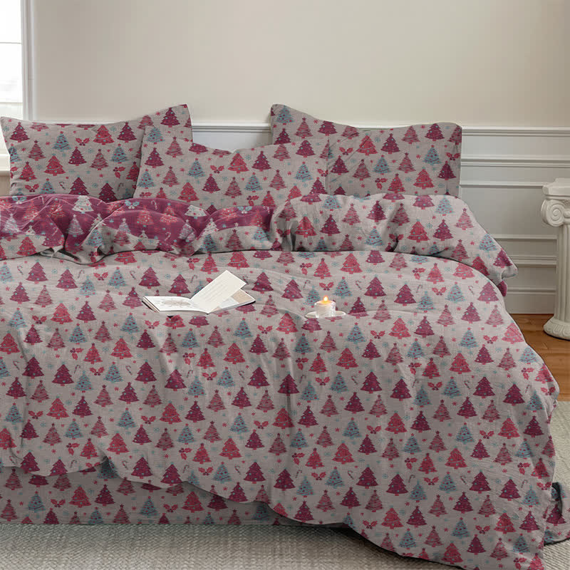 Set di biancheria da letto in cotone con motivo albero di Natale. - Beige - Set di biancheria da letto (4 pezzi) - Matrimoniale Grande - image 24