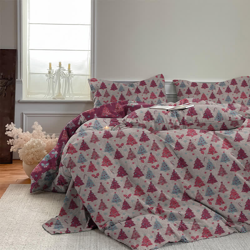 Set di biancheria da letto in cotone con motivo albero di Natale. - image 27