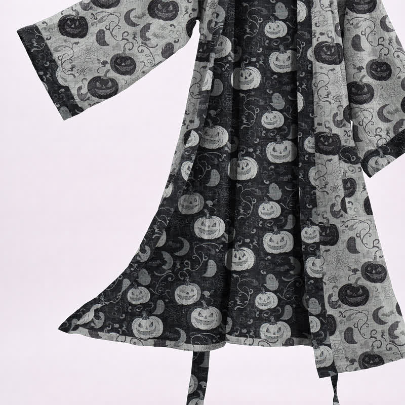 Kimono in cotone con motivo zucca e luna di Halloween - image 8
