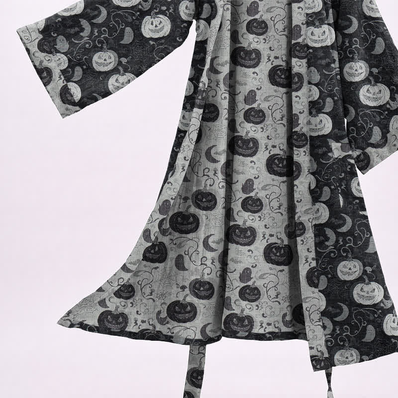 Kimono in cotone con motivo zucca e luna di Halloween - image 3