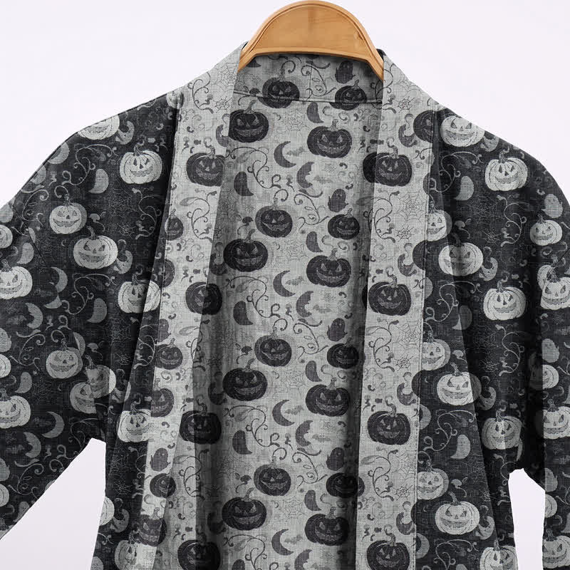 Kimono in cotone con motivo zucca e luna di Halloween - image 2
