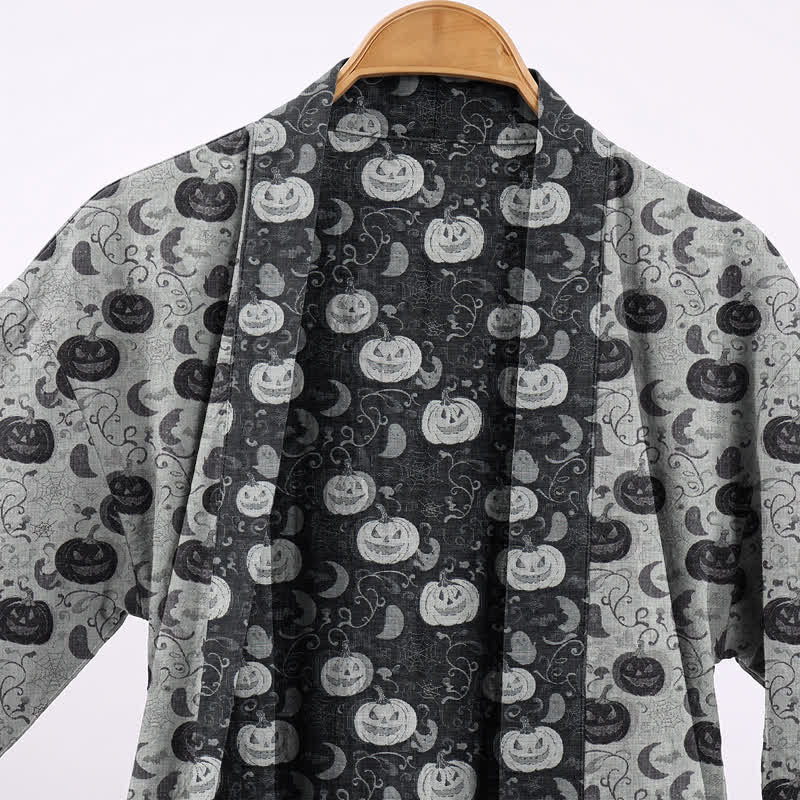 Kimono in cotone con motivo zucca e luna di Halloween - image 7