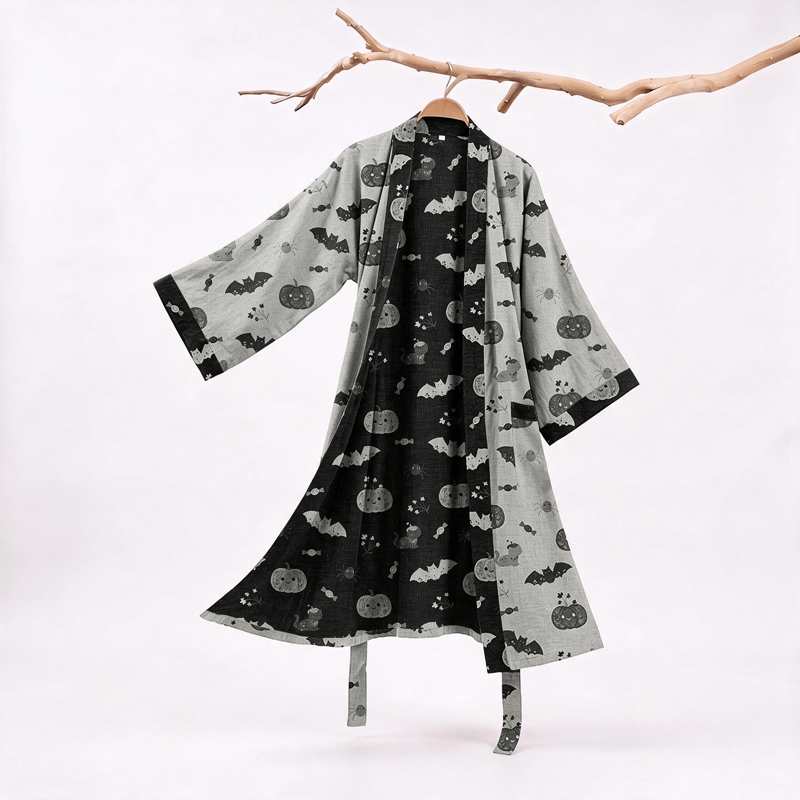 Kimono in cotone con zucca e pipistrello di Halloween - Grigio - 2XL - image 5