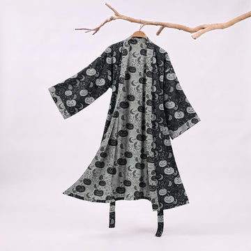Kimono in cotone con motivo zucca e luna di Halloween - Nero - 2XL - image 0