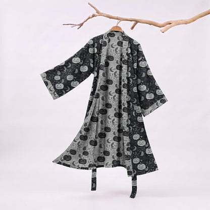 Kimono in cotone con motivo zucca e luna di Halloween - Nero - 2XL - image 0