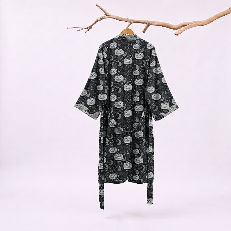Kimono in cotone con motivo zucca e luna di Halloween - image 1
