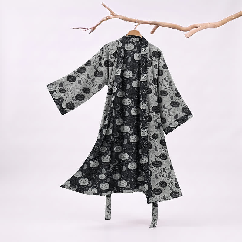 Kimono in cotone con motivo zucca e luna di Halloween - Bianco - 2XL - image 5