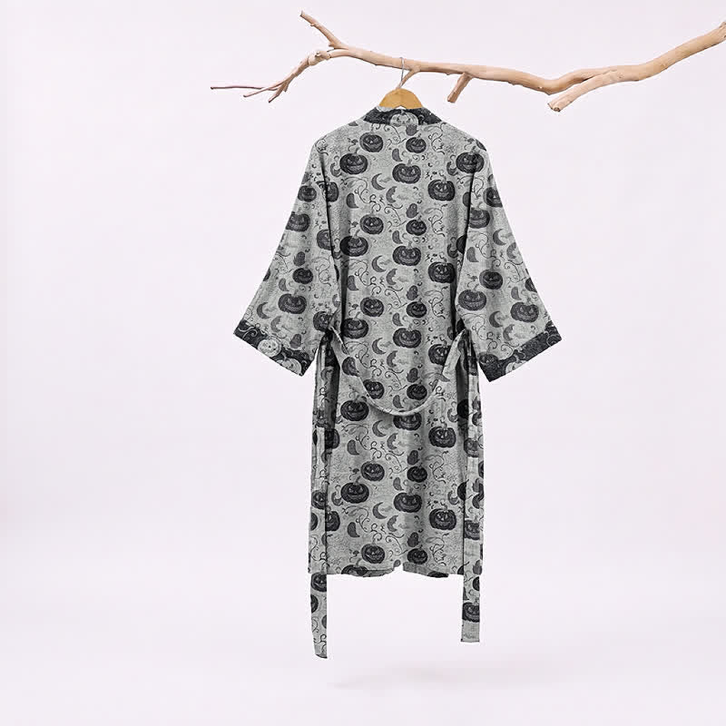 Kimono in cotone con motivo zucca e luna di Halloween - image 6