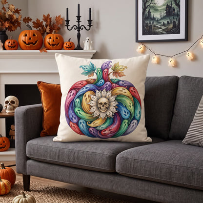 Fodera per cuscino di Halloween con fantasma arcobaleno e zucca. - image 1