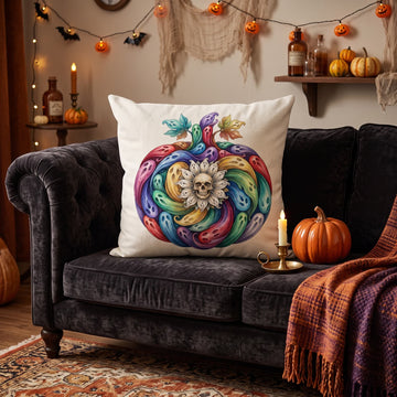 Fodera per cuscino di Halloween con fantasma arcobaleno e zucca. - Copertina + inserto - 2 pezzi - 45cm x 45cm - image 0