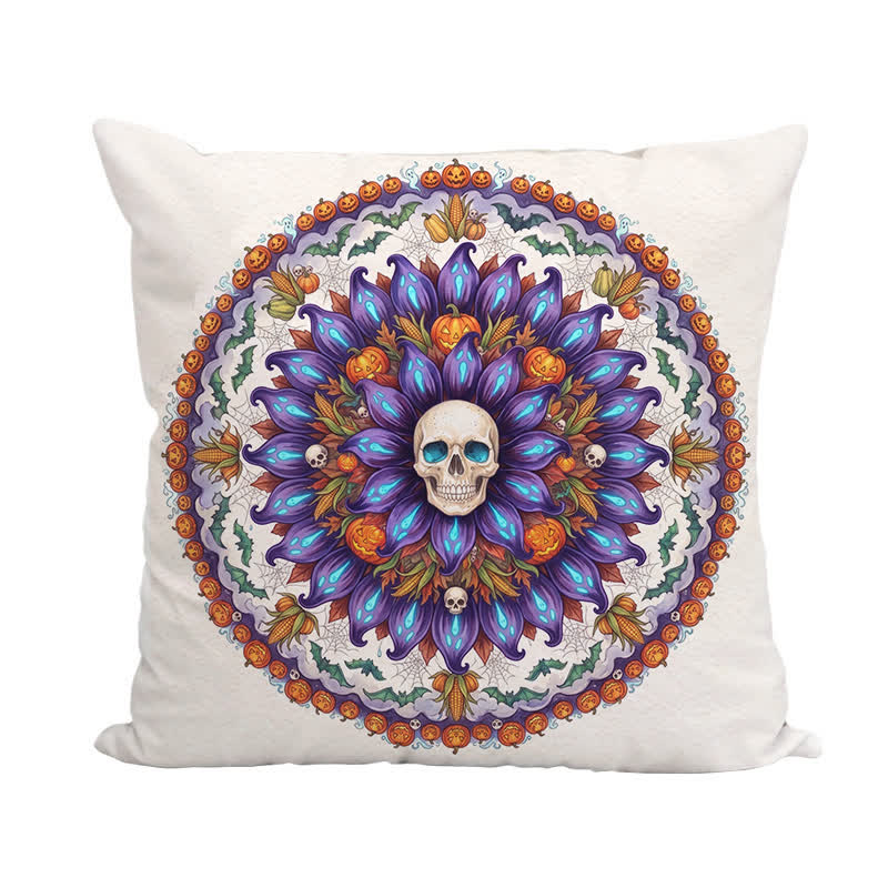 Fodera per cuscino decorativo con teschio gotico e mandala di Halloween - image 3
