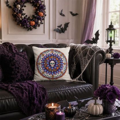 Fodera per cuscino decorativo con teschio gotico e mandala di Halloween - image 1