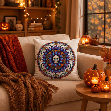 Fodera per cuscino decorativo con teschio gotico e mandala di Halloween - Copertina + inserto - 2 pezzi - 45cm x 45cm - image 0