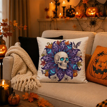 Fodera per cuscino decorativo con teschio e petali di fantasma notturno - Copertina + inserto - 2 pezzi - 45cm x 45cm - image 0