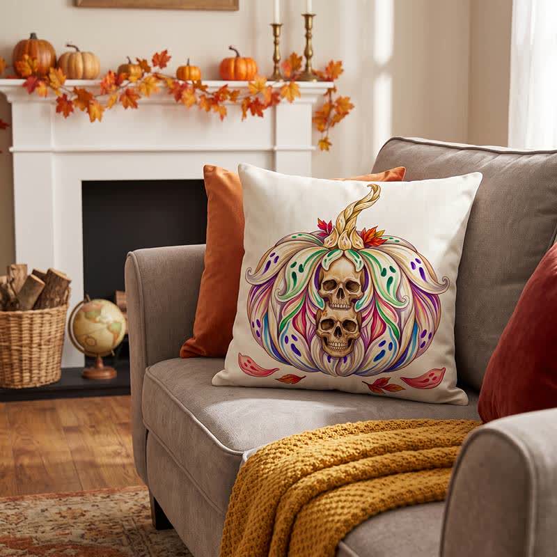Fodera per cuscino decorativo Singolo teschio gemello mistico e zucca - image 3
