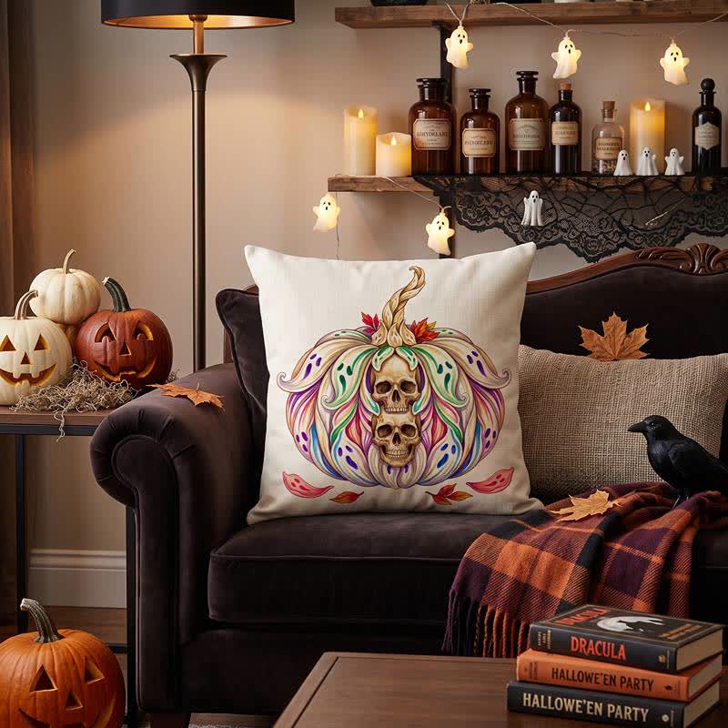 Fodera per cuscino decorativo Singolo teschio gemello mistico e zucca - image 1