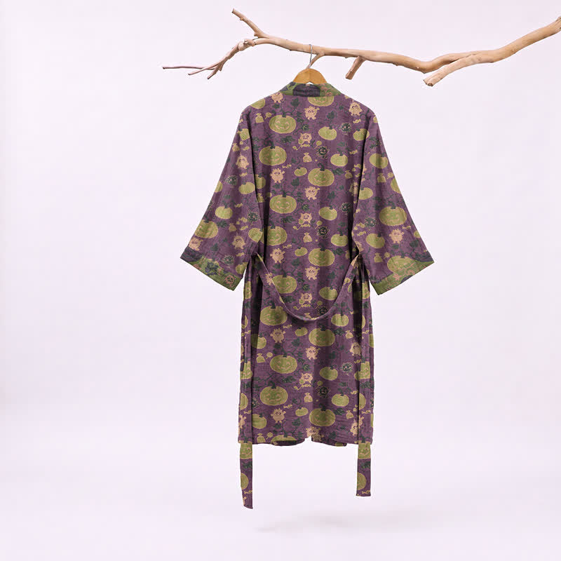 Kimono in cotone con zucca e mostro di Halloween - image 1