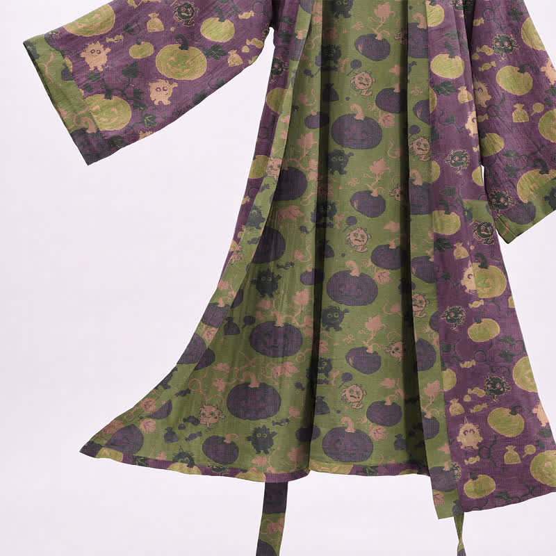 Kimono in cotone con zucca e mostro di Halloween - image 3