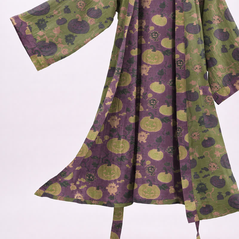 Kimono in cotone con zucca e mostro di Halloween - image 8