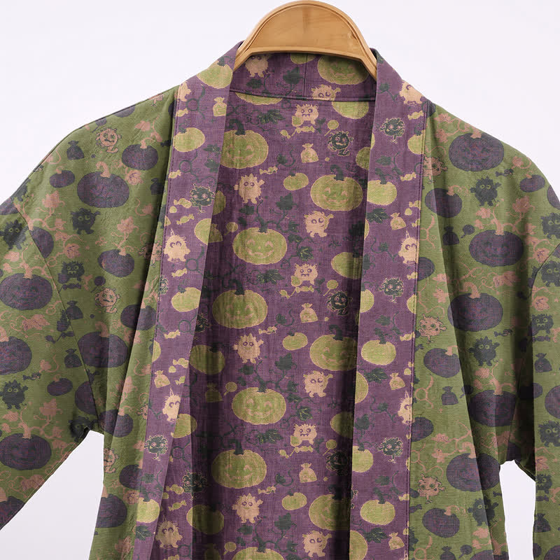 Kimono in cotone con zucca e mostro di Halloween - image 7