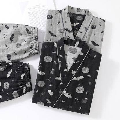 Set pigiama kimono in cotone con motivo pipistrello e zucca di Halloween - image 5