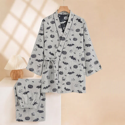 Set pigiama kimono in cotone con motivo pipistrello e zucca di Halloween - image 8