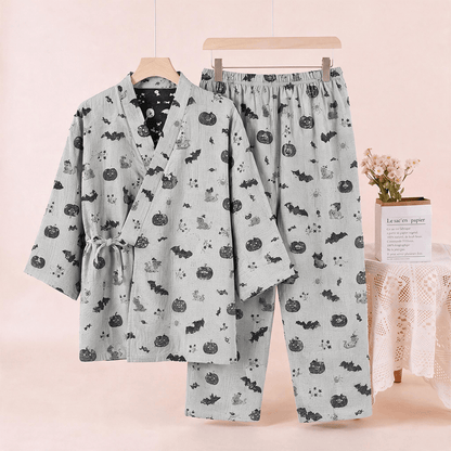 Set pigiama kimono in cotone con motivo pipistrello e zucca di Halloween - image 7
