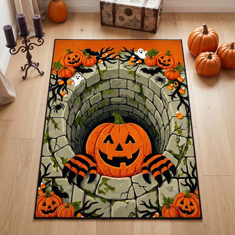 Tappeto 3D con illusione ottica a forma di zucca di Halloween - image 1