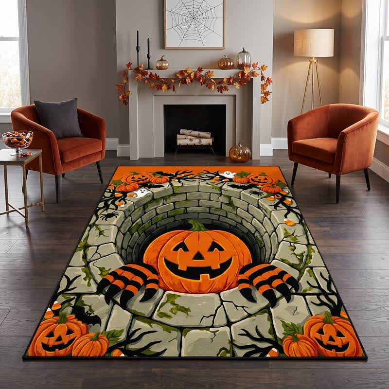 Tappeto 3D con illusione ottica a forma di zucca di Halloween - 95" x 119" - image 0