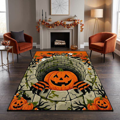 Tappeto 3D con illusione ottica a forma di zucca di Halloween - 95" x 119" - image 0