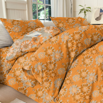 Set di biancheria da letto vintage in cotone color arancio girasole - Arancia - Matrimoniale Grande - Set di biancheria da letto da 4 pezzi - image 0