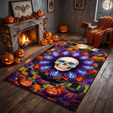 Tappeto antiscivolo con mandala e teschio gotico di Halloween - 95" x 119" - image 0