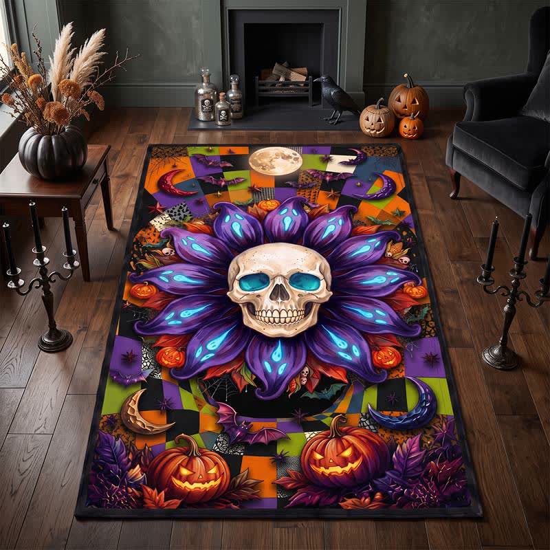 Tappeto antiscivolo con mandala e teschio gotico di Halloween - image 1
